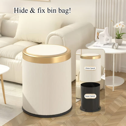Cubo de basura ovalado de lujo | Contenedor de residuos con tapa de presión y doble cubo interior