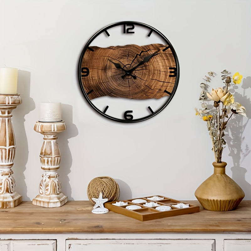 Reloj de Pared con Diseño de Troncos Rústicos | Reloj con Aspecto de Madera Natural