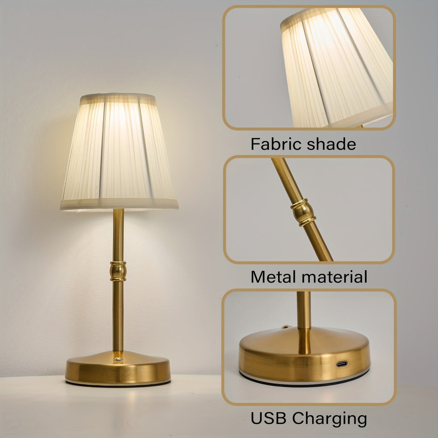 Lámpara de Mesa Inalámbrica de Latón Antiguo | Luz LED Táctil Recargable