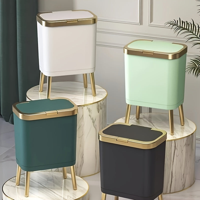 Cubo de basura moderno de 15L con cierre hermético contra olores y patas elevadas | Contenedor de desechos elegante para cocina, sala y baño