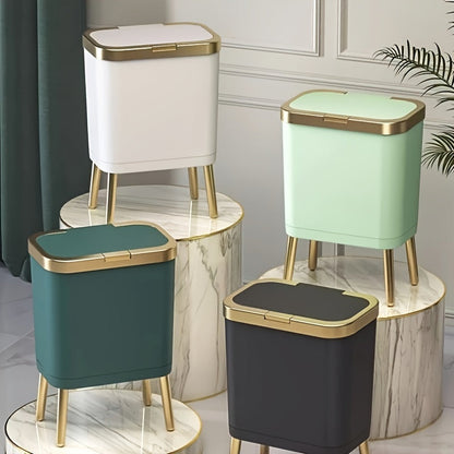 Cubo de basura moderno de 15L con cierre hermético contra olores y patas elevadas | Contenedor de desechos elegante para cocina, sala y baño