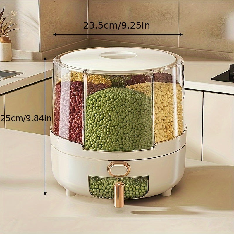 Recipiente hermético giratorio para almacenamiento de alimentos | Dispensador de granos y cereales de gran capacidad con diseño de 360°