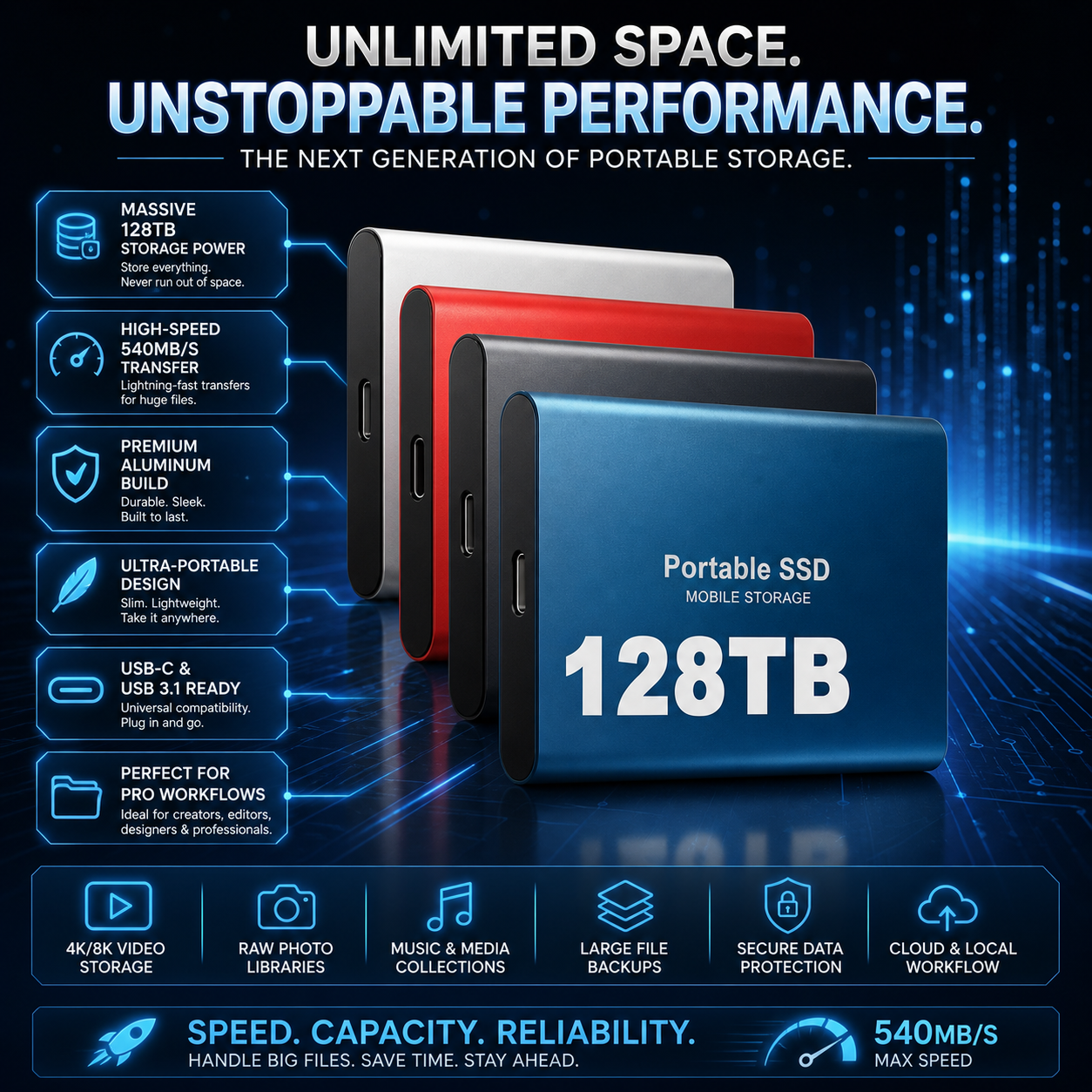 Dispositivo de almacenamiento móvil portátil SSD externo USB