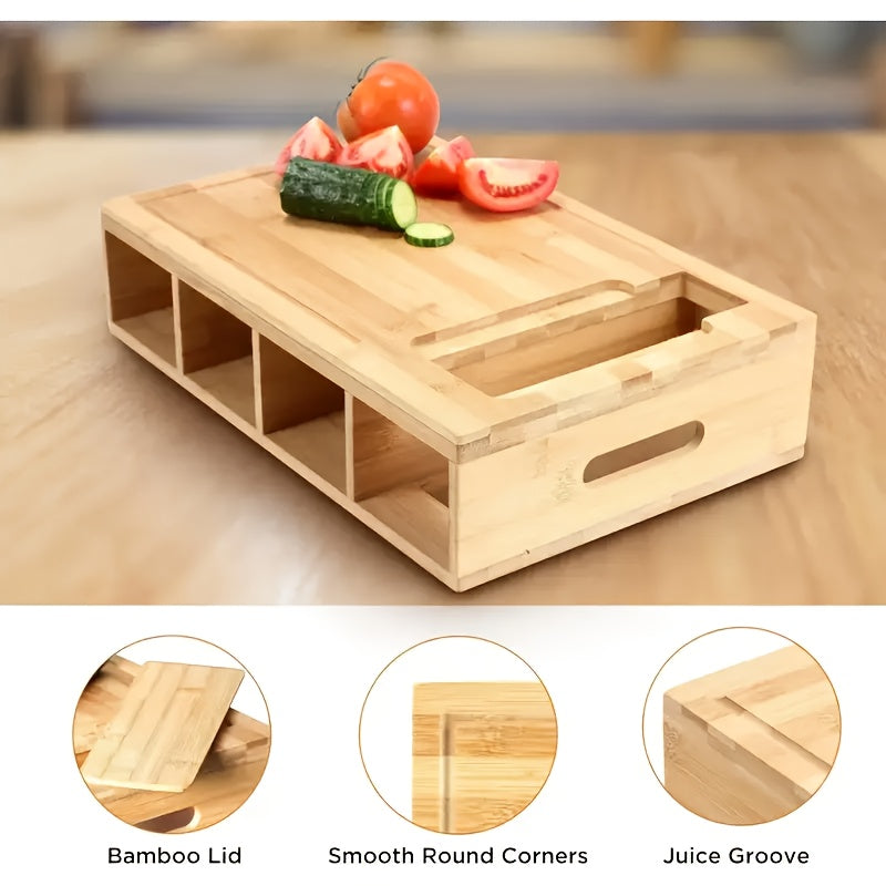 Tabla de cortar de bambú con bandejas de almacenamiento y ralladores | Estación multifuncional para preparación de cocina