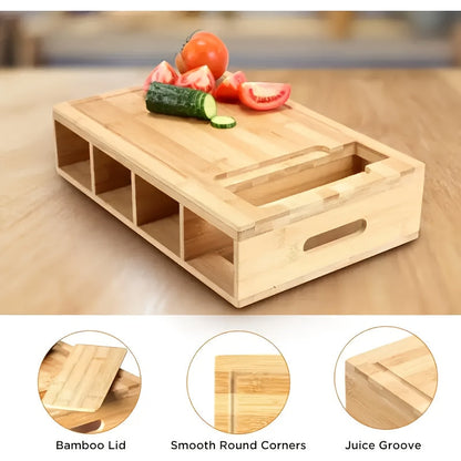 Tabla de cortar de bambú con bandejas de almacenamiento y ralladores | Estación multifuncional para preparación de cocina