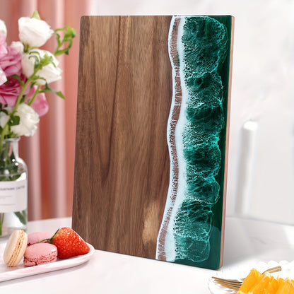 Tabla de cortar de resina con diseño de ola | Tabla para quesos y servir de madera de acacia inspirada en el océano