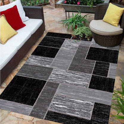Alfombra de Exterior Coastal Grid | Tapete Moderno para Patio en Negro y Gris