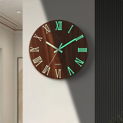 Reloj de Pared Luminoso de Nogal | Diseño de Madera Silencioso que Brilla en la Oscuridad