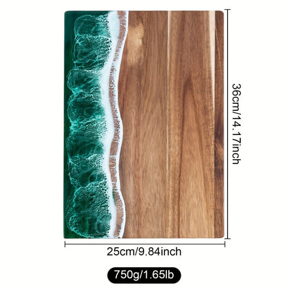 Tabla de cortar de resina con diseño de ola | Tabla para quesos y servir de madera de acacia inspirada en el océano