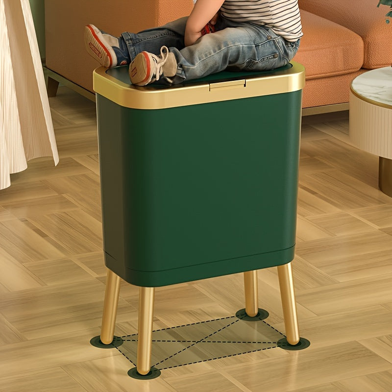 Cubo de basura moderno de 15L con cierre hermético contra olores y patas elevadas | Contenedor de desechos elegante para cocina, sala y baño