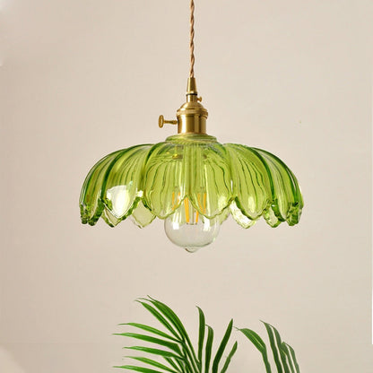 Lámpara Colgante Vintage con Flor | Luz Colgante de Vidrio de Colores