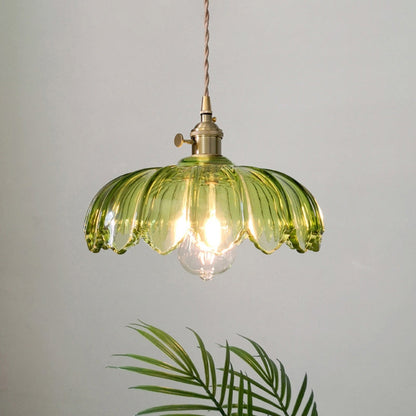 Lámpara Colgante Vintage con Flor | Luz Colgante de Vidrio de Colores