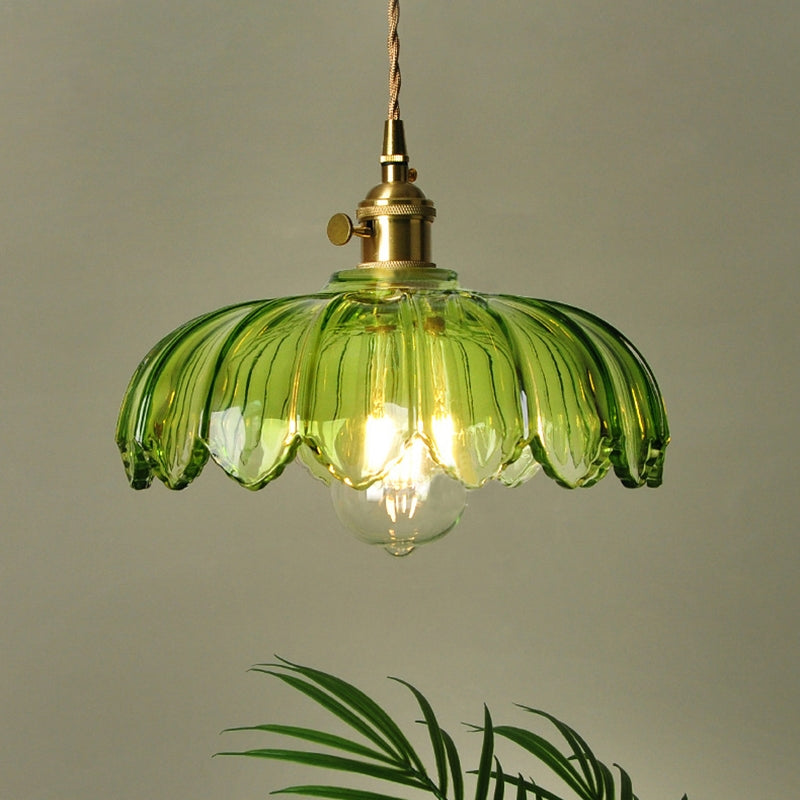 Lámpara Colgante Vintage con Flor | Luz Colgante de Vidrio de Colores