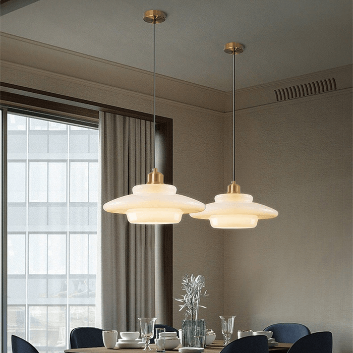 Lámpara colgante de vidrio blanco | Elegancia moderna de mediados de siglo