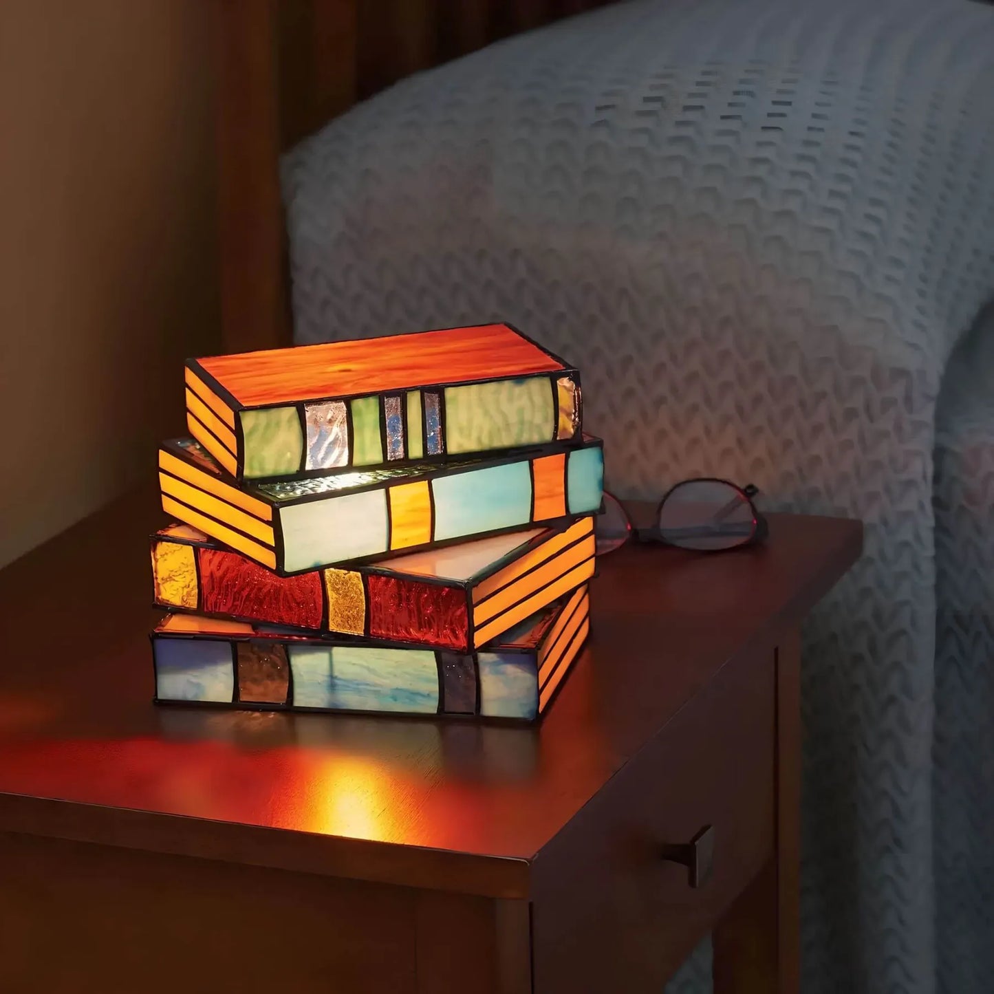 Lámpara de libro con vidrieras | Iluminación artística hecha a mano