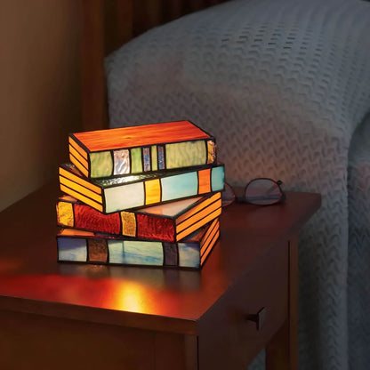 Lámpara de libro con vidrieras | Iluminación artística hecha a mano