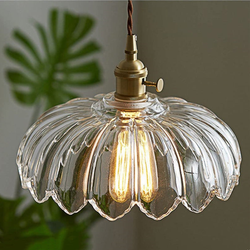Lámpara Colgante Vintage con Flor | Luz Colgante de Vidrio de Colores