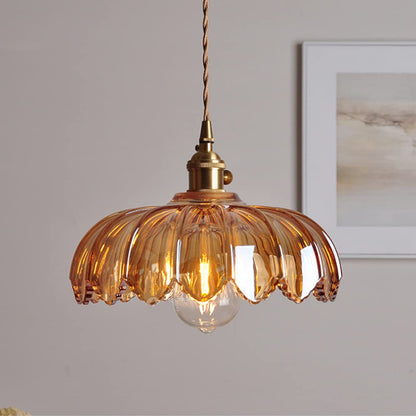 Lámpara Colgante Vintage con Flor | Luz Colgante de Vidrio de Colores