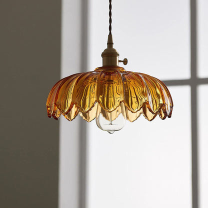 Lámpara Colgante Vintage con Flor | Luz Colgante de Vidrio de Colores