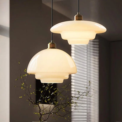 Lámpara colgante de vidrio blanco | Elegancia moderna de mediados de siglo