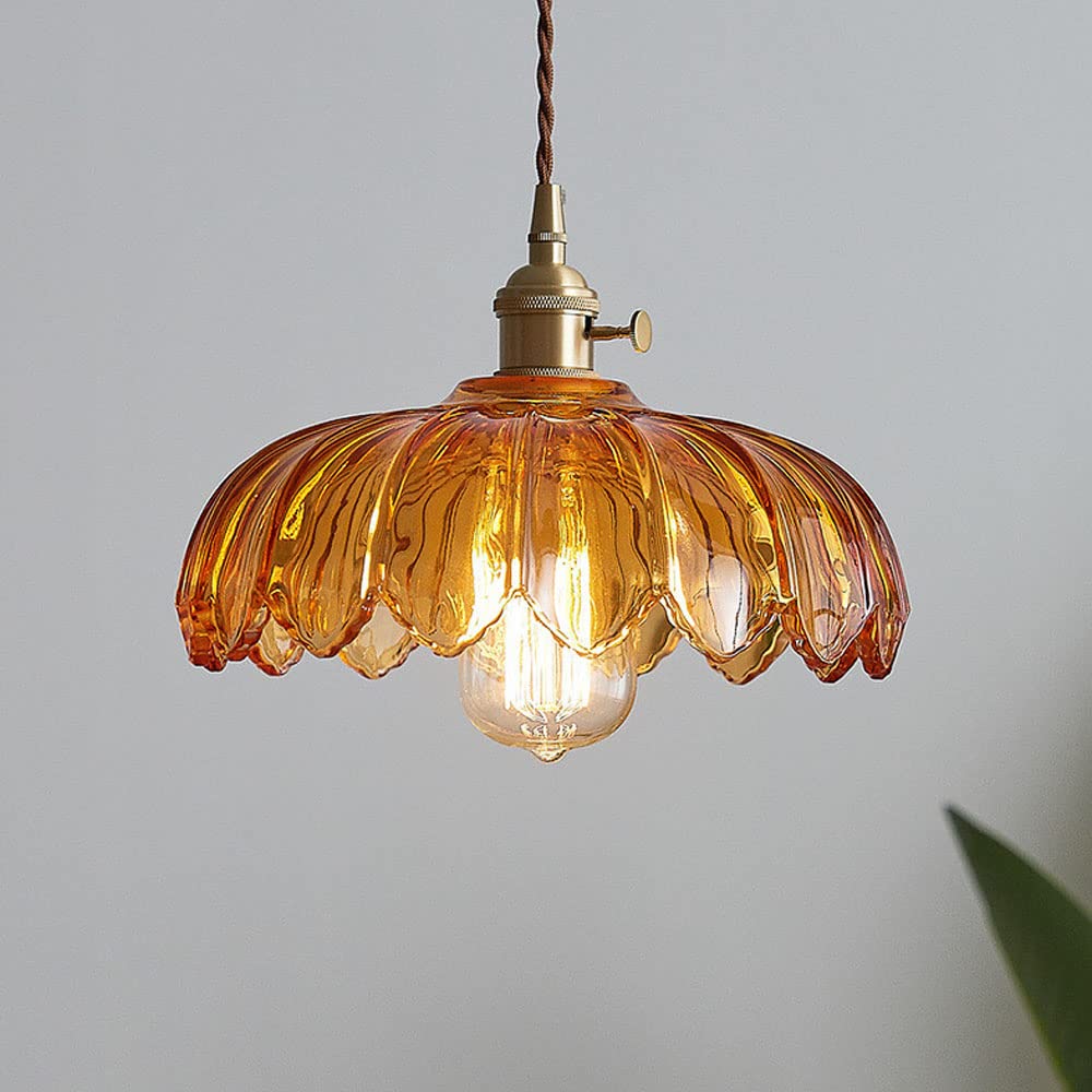 Lámpara Colgante Vintage con Flor | Luz Colgante de Vidrio de Colores