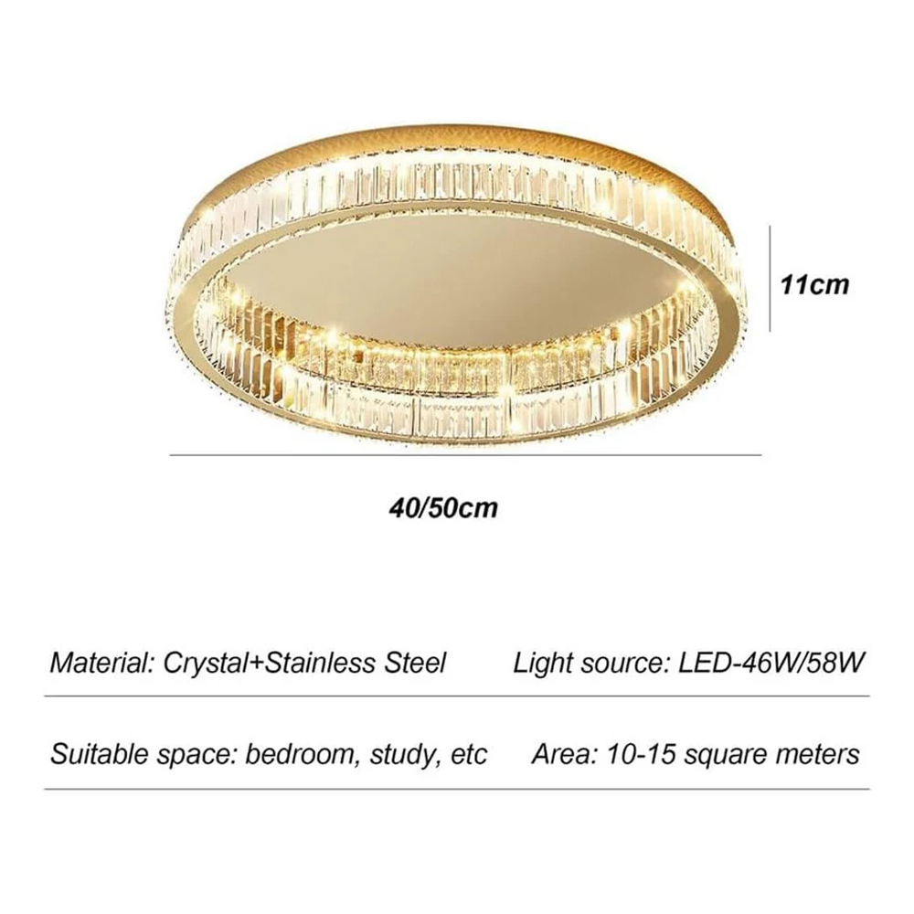 Lámpara de Techo Redonda de Cristal | Acabado Dorado Lujoso
