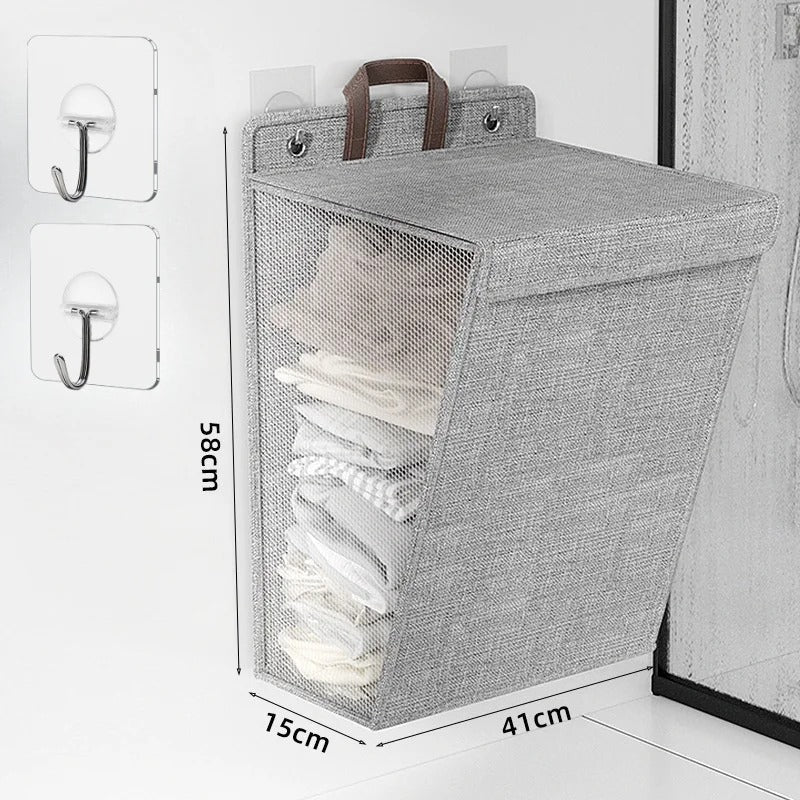 Wallora | Cesto de ropa plegable adhesivo | Cesto para ropa montado en la pared y organizador