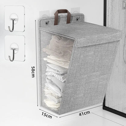 Wallora | Cesto de ropa plegable adhesivo | Cesto para ropa montado en la pared y organizador