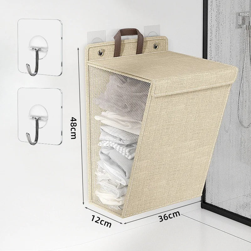 Wallora | Cesto de ropa plegable adhesivo | Cesto para ropa montado en la pared y organizador