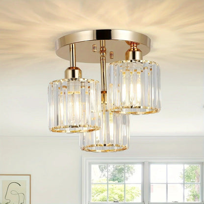 Lámpara de Techo de Cristal de Lujo Moderna en Oro | Montaje Semi Empotrado de 3 Luces