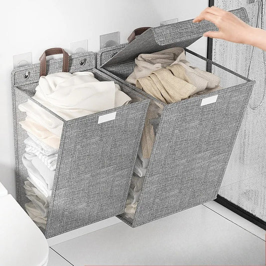 Wallora | Cesto de ropa plegable adhesivo | Cesto para ropa montado en la pared y organizador