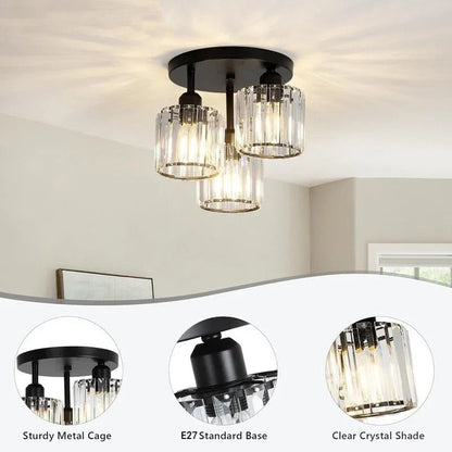 Lámpara de Techo de Cristal de Lujo Moderna en Oro | Montaje Semi Empotrado de 3 Luces