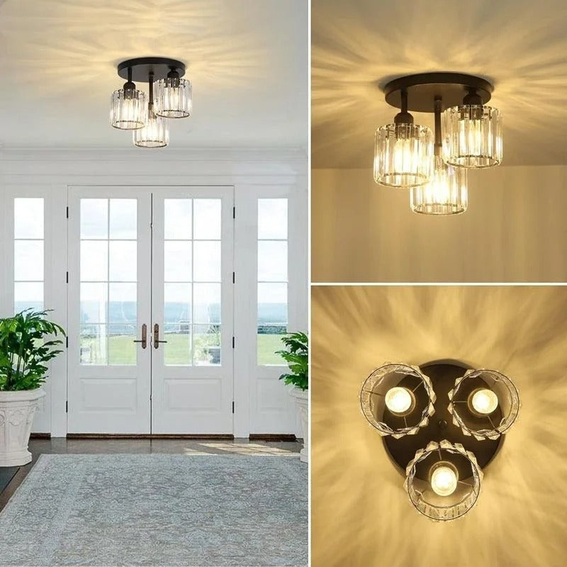 Lámpara de Techo de Cristal de Lujo Moderna en Oro | Montaje Semi Empotrado de 3 Luces