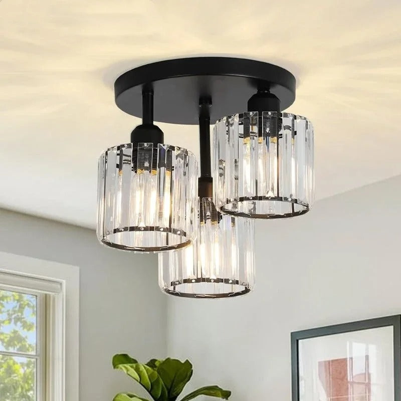 Lámpara de Techo de Cristal de Lujo Moderna en Oro | Montaje Semi Empotrado de 3 Luces