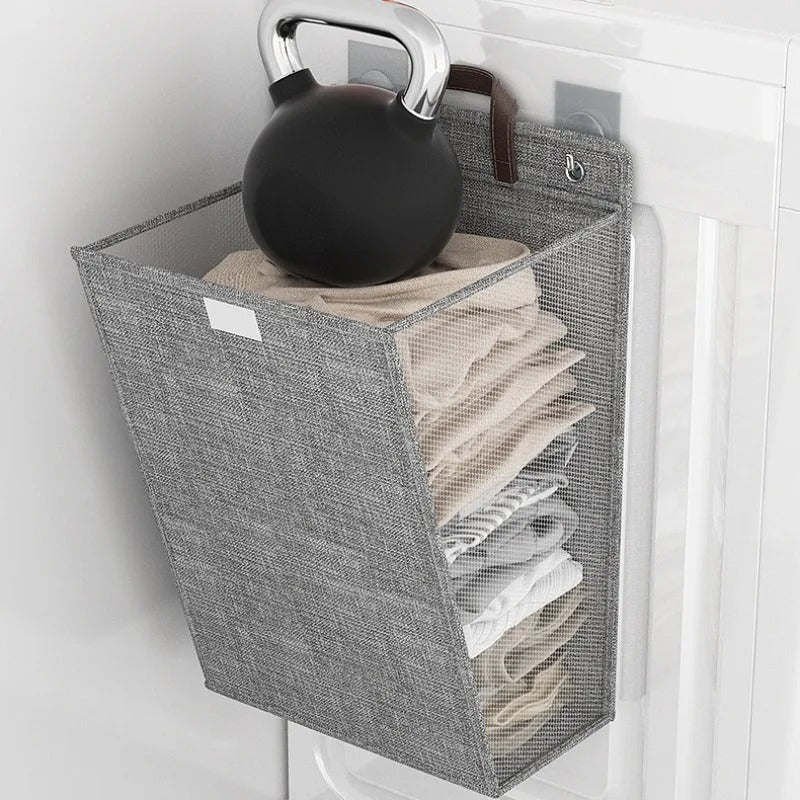 Wallora | Cesto de ropa plegable adhesivo | Cesto para ropa montado en la pared y organizador