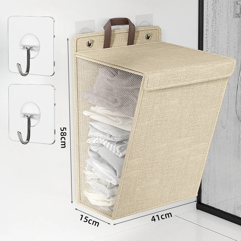 Wallora | Cesto de ropa plegable adhesivo | Cesto para ropa montado en la pared y organizador