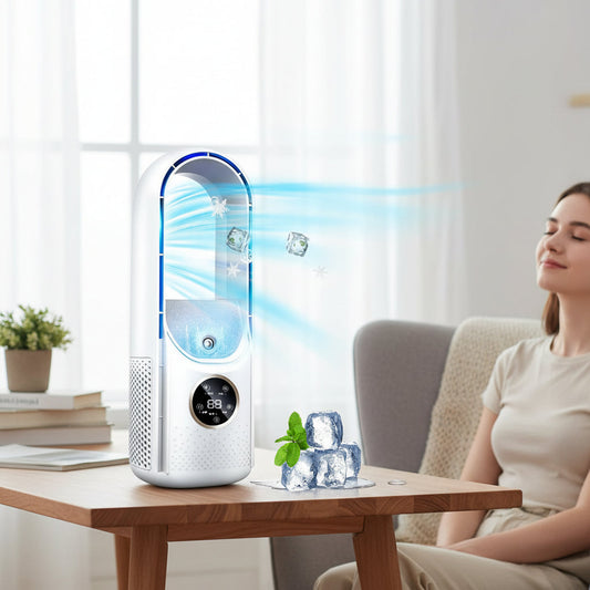 Aire acondicionado portátil con enfriamiento evaporativo y ventilador sin aspas