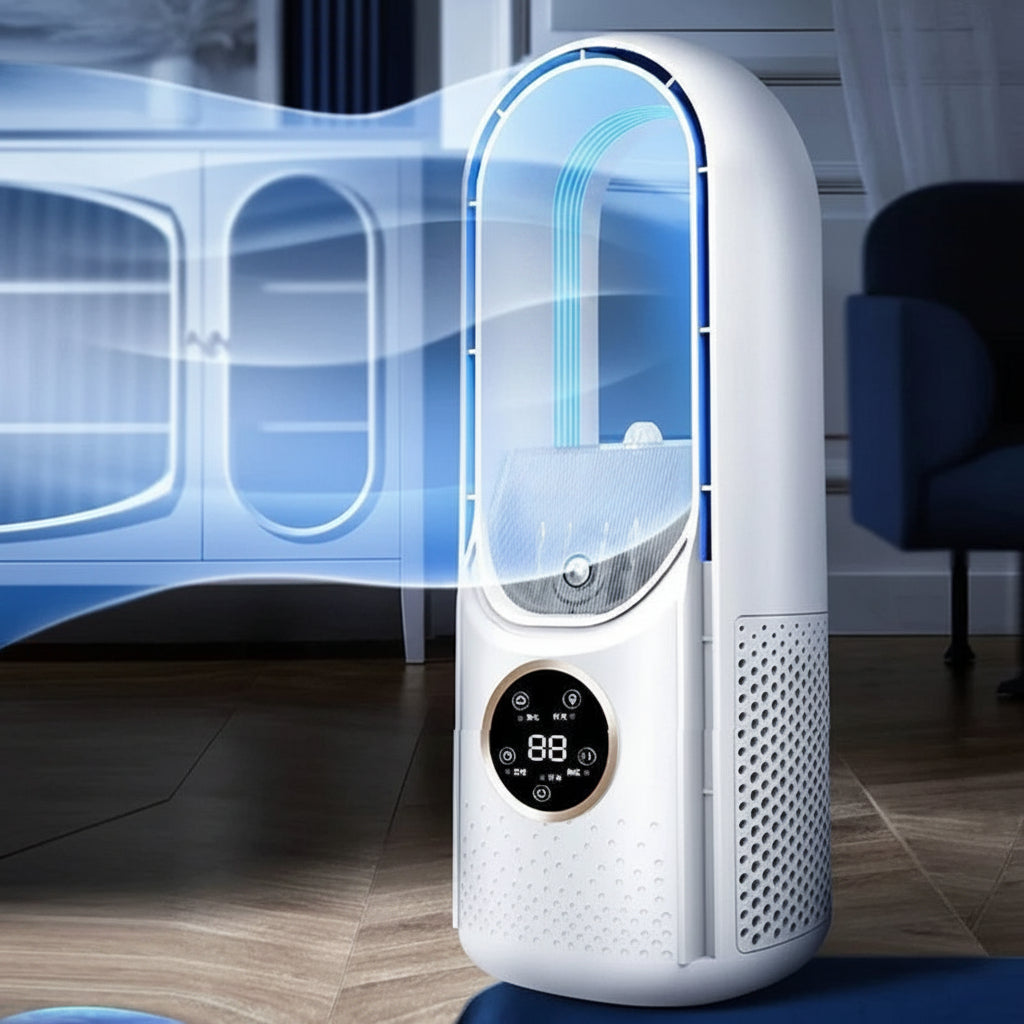 Aire acondicionado portátil con enfriamiento evaporativo y ventilador sin aspas