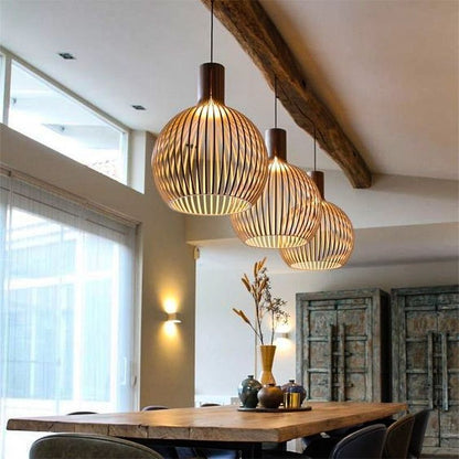 Lámpara colgante de madera artesanal | Diseño escandinavo natural