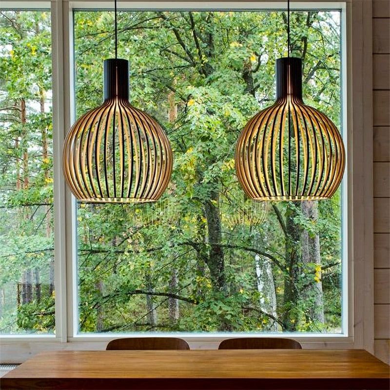 Lámpara colgante de madera artesanal | Diseño escandinavo natural