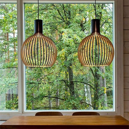Lámpara colgante de madera artesanal | Diseño escandinavo natural