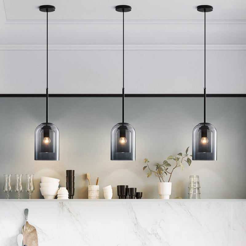 Lámpara Colgante Mica de Estilo Mid-Century | Doble Pantalla de Vidrio