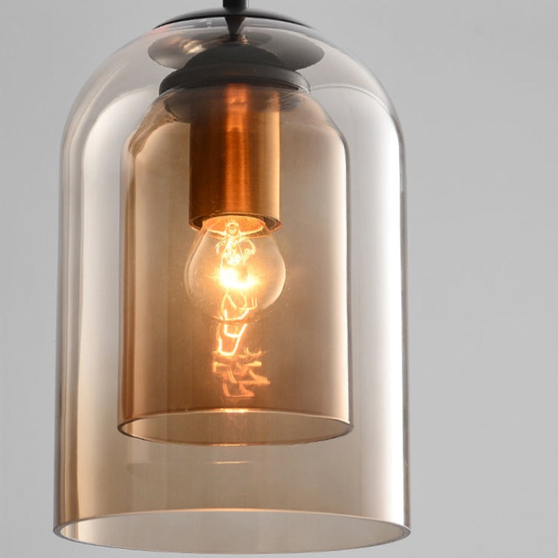 Lámpara Colgante Mica de Estilo Mid-Century | Doble Pantalla de Vidrio