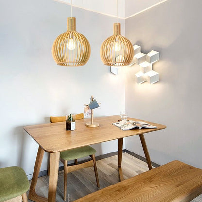 Lámpara colgante de madera artesanal | Diseño escandinavo natural