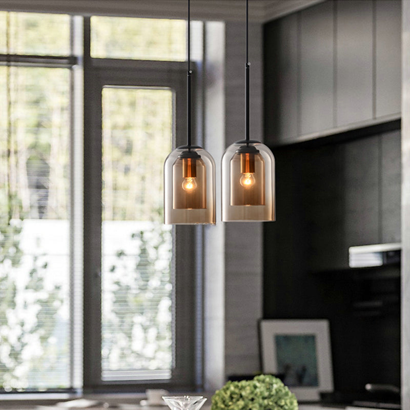 Lámpara Colgante Mica de Estilo Mid-Century | Doble Pantalla de Vidrio
