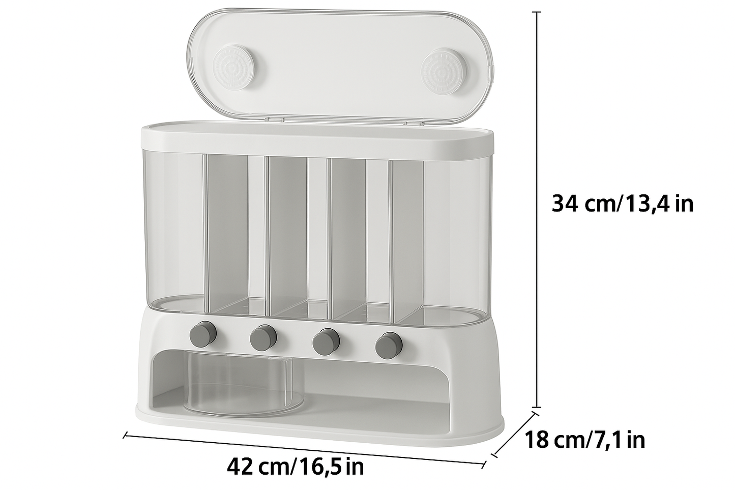 Contenedor de Almacenamiento de Granos para Cocina con Múltiples Compartimentos | Organizador de Despensa Hermético con Tapa Abatible