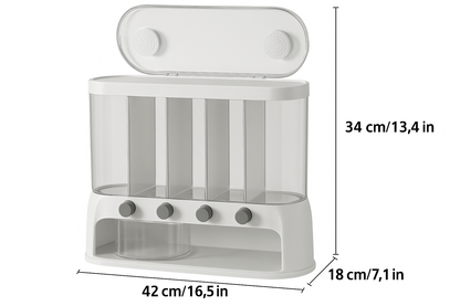 Contenedor de Almacenamiento de Granos para Cocina con Múltiples Compartimentos | Organizador de Despensa Hermético con Tapa Abatible