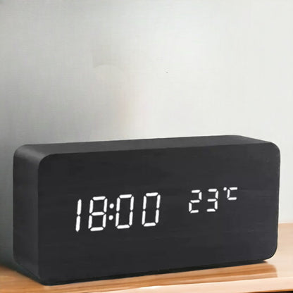Reloj Despertador Inteligente con LED | Diseño Moderno de Madera Controlado por Voz